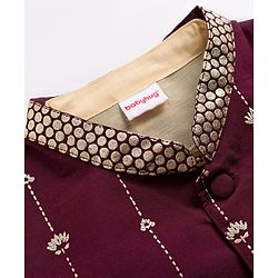 Babyhug Woven Full Sleeves Solid Kurta Payjama Set with Foil Floral & Elephant Printed Nehru Jacket - Maroon
