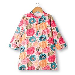 Babyhug Rayon Woven Full Sleeves Kurta Pajama Set With Floral Print - Multicolour