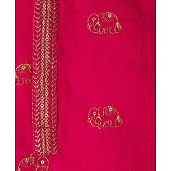 Babyhug Chanderi Woven Full Sleeves Kurta Pajama Set With Animal Embroidery & Sequin Detailing - Fuschia