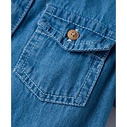 Babyhug Cotton Woven Half Sleeves Denim Washed Shirt With Text Embriodery - Blue