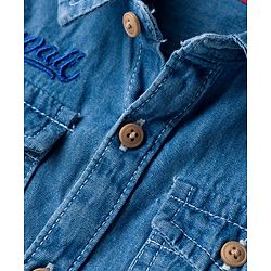 Babyhug Cotton Woven Half Sleeves Denim Washed Shirt With Text Embriodery - Blue