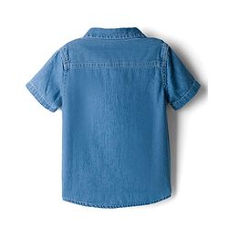 Babyhug Cotton Woven Half Sleeves Denim Washed Shirt With Text Embriodery - Blue