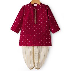 Babyhug Cotton Blend Full Sleeves Foil Printed Kurta Dhoti Set with Lace Detailing - Red