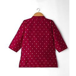 Babyhug Cotton Blend Full Sleeves Foil Printed Kurta Dhoti Set with Lace Detailing - Red