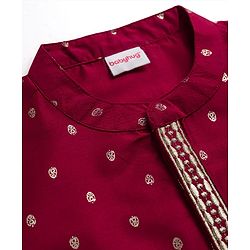 Babyhug Cotton Blend Full Sleeves Foil Printed Kurta Dhoti Set with Lace Detailing - Red