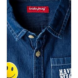 Babyhug Cotton Woven Half Sleeves Washed Shirt With Text Print - Blue