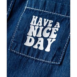 Babyhug Cotton Woven Half Sleeves Washed Shirt With Text Print - Blue