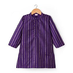 Babyhug Cotton Blend Woven Full Sleeves Kurta Dhoti Set Foil Print - Purple