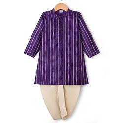 Babyhug Cotton Blend Woven Full Sleeves Kurta Dhoti Set Foil Print - Purple