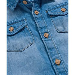 Babyhug Denim Woven Half Sleeve Washed Shirt With Text Embroidery - Blue