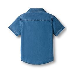 Babyhug Denim Woven Half Sleeve Washed Shirt With Text Embroidery - Blue
