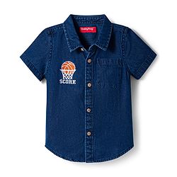 Babyhug Cotton Woven Half Sleeves Denim Shirt With Basketball Embriodery - Blue