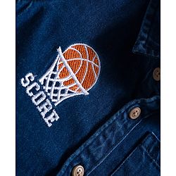 Babyhug Cotton Woven Half Sleeves Denim Shirt With Basketball Embriodery - Blue