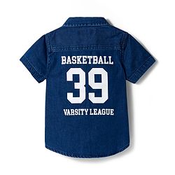 Babyhug Cotton Woven Half Sleeves Denim Shirt With Basketball Embriodery - Blue