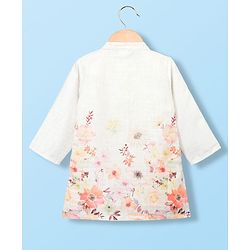 Babyhug Lurex Dobby Woven Full Sleeves Kurta Pajam Set Floral Print - Beige