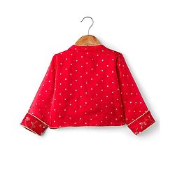 Babyhug Silk Woven Three Fourth Sleeves Choli Lehenga & Dupatta Set With Sequin Detailing & Floral Embroidery - Red