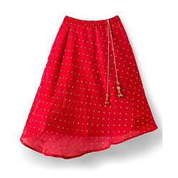 Babyhug Silk Woven Three Fourth Sleeves Choli Lehenga & Dupatta Set With Sequin Detailing & Floral Embroidery - Red