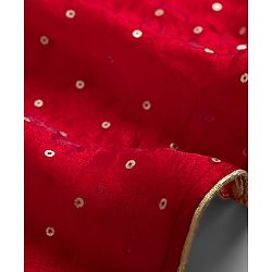 Babyhug Silk Woven Three Fourth Sleeves Choli Lehenga & Dupatta Set With Sequin Detailing & Floral Embroidery - Red