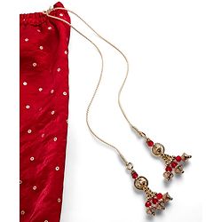Babyhug Silk Woven Three Fourth Sleeves Choli Lehenga & Dupatta Set With Sequin Detailing & Floral Embroidery - Red