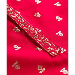 Babyhug Brocade Full Sleeves Foil Printed Kurta Dhoti Set with Lace Detailing - Red