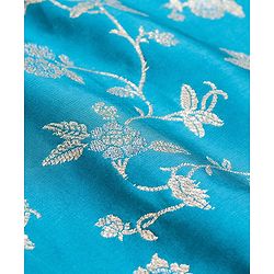 Babyhug Brocade Woven Full Sleeves Kurta Pyjama Set With Foil Floral Print - Teal Blue