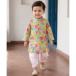 Babyhug Woven Full Sleeves Cambric Floral Printed Kurta Dhoti Set - Multicolor