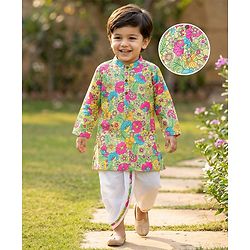 Babyhug Woven Full Sleeves Cambric Floral Printed Kurta Dhoti Set - Multicolor