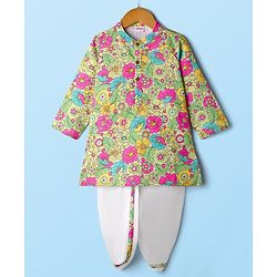 Babyhug Woven Full Sleeves Cambric Floral Printed Kurta Dhoti Set - Multicolor