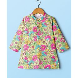 Babyhug Woven Full Sleeves Cambric Floral Printed Kurta Dhoti Set - Multicolor