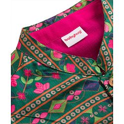 Babyhug Cambric Full Sleeves Kurta Pajama Set with Jacket & Floral Print - Fuchsia