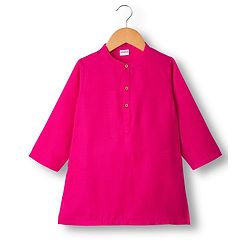 Babyhug Cambric Full Sleeves Kurta Pajama Set with Jacket & Floral Print - Fuchsia
