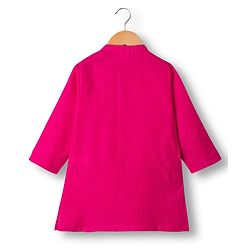 Babyhug Cambric Full Sleeves Kurta Pajama Set with Jacket & Floral Print - Fuchsia