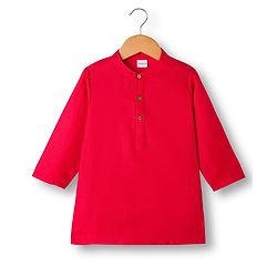 Babyhug 100% Cotton Cambric Full Sleeves Kurta Pajama Set with Jacket Embroidery & Sequin Detailing - Red