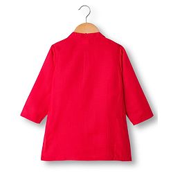 Babyhug Cambric Full Sleeves Kurta Pajama Set with Jacket Embroidery & Sequin Detailing - Red