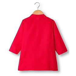 Babyhug 100% Cotton Cambric Full Sleeves Kurta Pajama Set with Jacket Embroidery & Sequin Detailing - Red