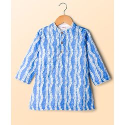 Babyhug Woven Full Sleeves Kurta Pajama Set with Hakkoba Embroidery & Sequin Detailing - Blue