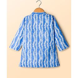 Babyhug Woven Full Sleeves Kurta Pajama Set with Hakkoba Embroidery & Sequin Detailing - Blue