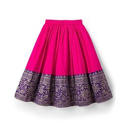 Babyhug Brocade Woven Half Puffed Sleeves Pattu Pavda Lehenga Set with Dupatta & Embroidery - Purple & Fuchsia
