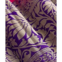 Babyhug Brocade Woven Half Puffed Sleeves Pattu Pavda Lehenga Set with Dupatta & Embroidery - Purple & Fuchsia