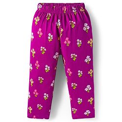 Babyhug Cotton Knit Full Sleeves Co-ords Night Suit With Floral Print - Purple