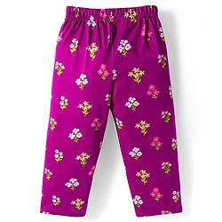 Babyhug Cotton Knit Full Sleeves Co-ords Night Suit With Floral Print - Purple