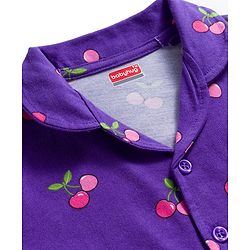 Babyhug Cotton Knit Full Sleeves Co-ords Night Suit With Tropical Theme Print - Violet