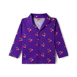Babyhug Cotton Knit Full Sleeves Co-ords Night Suit With Tropical Theme Print - Violet