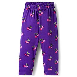 Babyhug Cotton Knit Full Sleeves Co-ords Night Suit With Tropical Theme Print - Violet