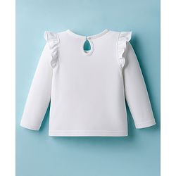 Babyhug 100% Cotton Knit Full Sleeves T-Shirt with Frill Detailing Floral & Text Print - White