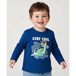 Babyhug 100% Cotton Knit  Full Sleeves T-Shirt with Stay Cool & Dino Print - Navy Blue