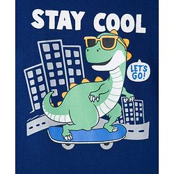 Babyhug 100% Cotton Knit  Full Sleeves T-Shirt with Stay Cool & Dino Print - Navy Blue