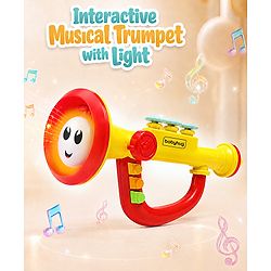 Babyhug Interactive Musical Trumpet Toy with Flashing Lights & Music - Red & Yellow| Learning Toy for Toddlers| Battery Operated | BIS Certified| Toy for 12+ Months Boys & Girls| Gifting Option