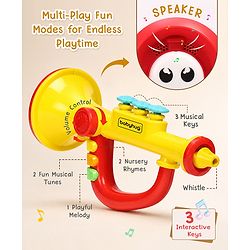 Babyhug Interactive Musical Trumpet Toy with Flashing Lights & Music - Red & Yellow| Learning Toy for Toddlers| Battery Operated | BIS Certified| Toy for 12+ Months Boys & Girls| Gifting Option