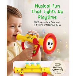 Babyhug Interactive Musical Trumpet Toy with Flashing Lights & Music - Red & Yellow| Learning Toy for Toddlers| Battery Operated | BIS Certified| Toy for 12+ Months Boys & Girls| Gifting Option